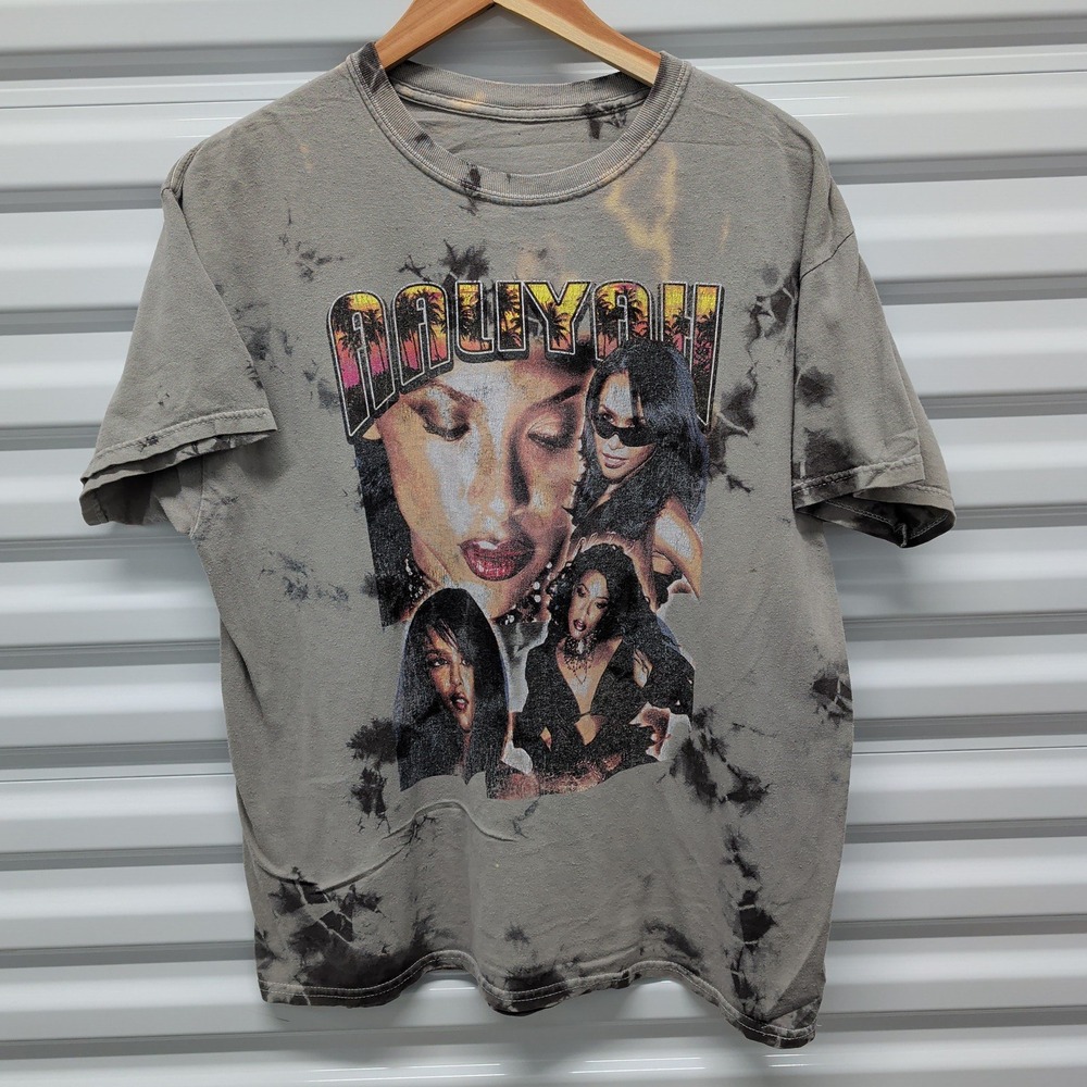 Aaliyah Graphic T-Shirt Size L Women Grey Tie Dye Short Sleeve R&B Hip Hop Tee — photo 2